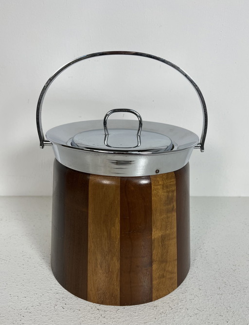 Cubitera vintage de los años cincuenta y sesenta de madera y cromo