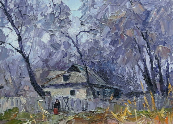 Origineel Olieverfschilderij Landelijk Landschap Dorpserf Oma's Huis – Schilderijen & Tekeningen, Mdf (photo 8 of 8)