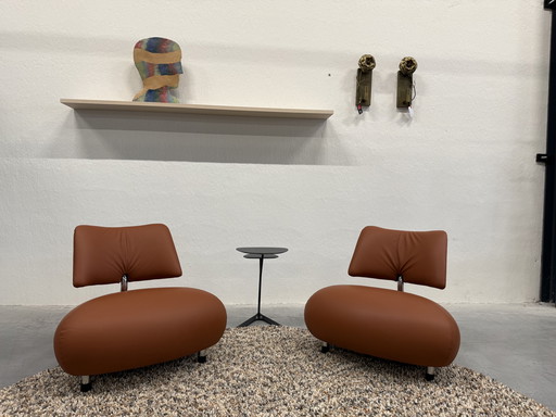 2 Leolux Fauteuil Pallone Cuir de faucon Wapiti