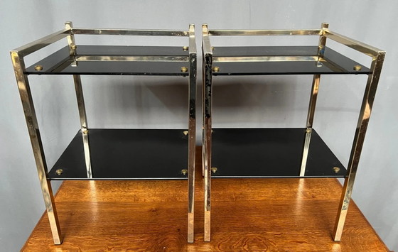 Pair of vintage Hollywood Regency style bedside or accent tables., Nightstands, Metal (photo 2 of 9)