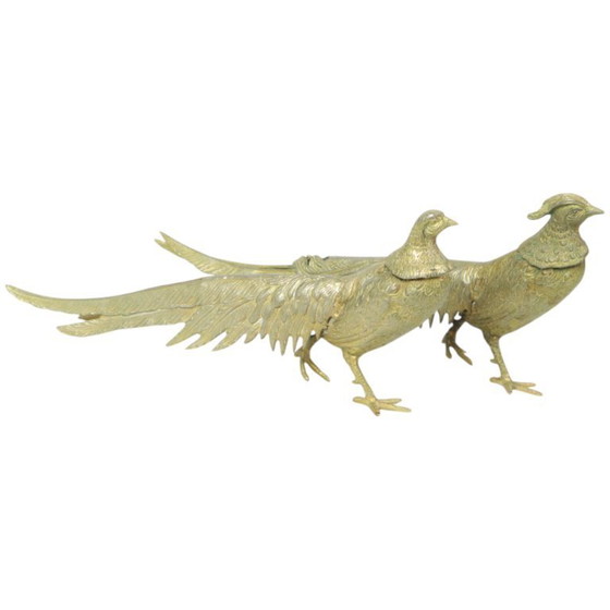 Image 1 of Vintage Couple Copper Pheasant Statues