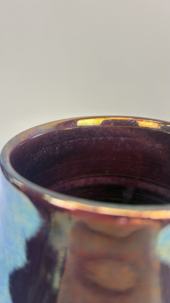 Large Iridescent Mobach Ceramic Vase Gold Green Kasper Design (photo 6 of 13)