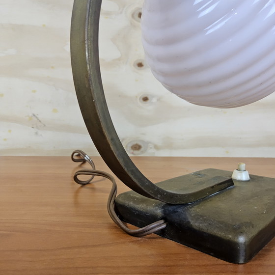 Image 1 of Lampe de bureau Art Déco en bronze antique (années 1930) Veilleuse Art Déco (tête orientable)