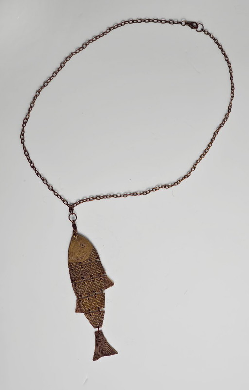 Vintage bronze fish necklace vintage