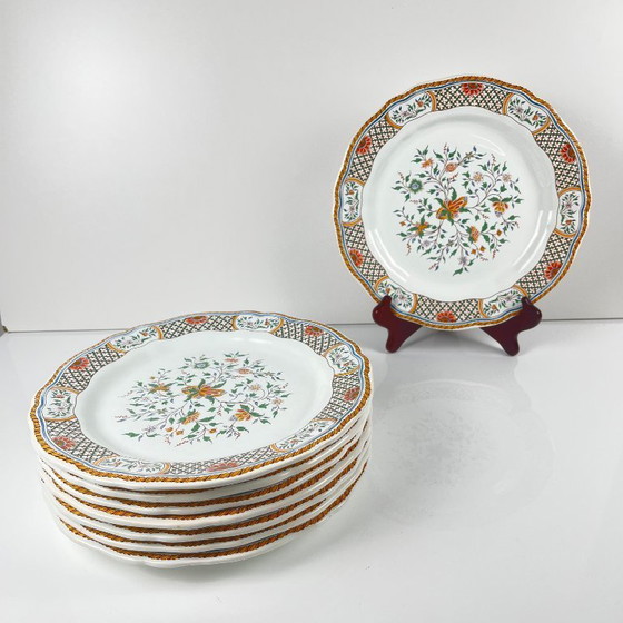 Image 1 of Set aus 8 Gien-Speisetellern, Dekor Rouen Esparsette, 1990