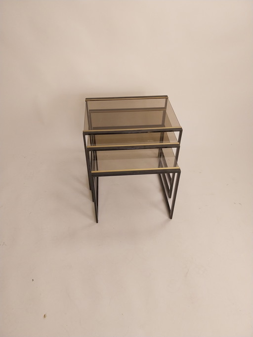 1 x mimi set Belgo chrom 1970er schwarz und gold rauchglas