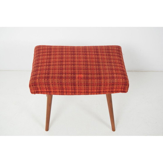 Image 1 of Mid-century Stool or Tabouret Wood Fabric Czechoslovakia 1960s