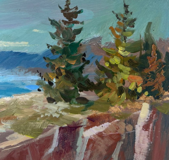 Image 1 of Original Oil Painting Coastal Rock Landscape Between the sky and the sea