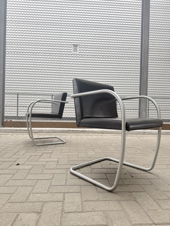 Image 1 of 6 sedie Brno di Mies van der Rohe, Fasem, in pelle nera