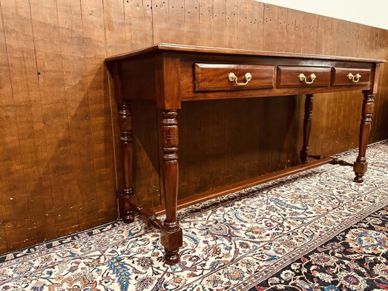 Klassiek Engelse Sidetable Bureau – Consoles, Hout, Messing (photo 4 of 14)