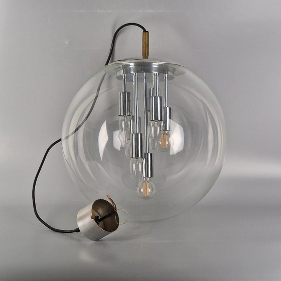 Image 1 of Vintage Space Age hanglamp, glas en verchroomd metaal, toegeschreven aan Doria Leuchten (jaren 60)
