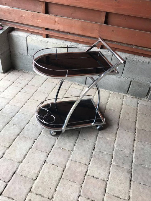 Italian Glass and Chrome Trolley, 1970s