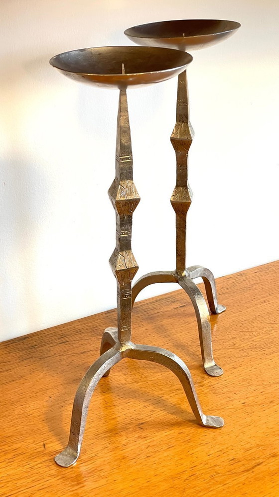 Image 1 of White Metal Candlesticks by Point à la Ligne PARIS