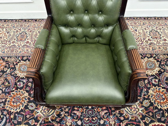 Classic English Chesterfield Office Armchair – Leather, Wood (photo 7 of 7)