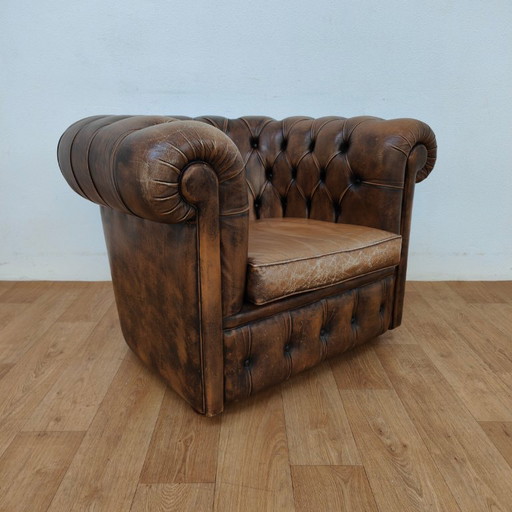 Fauteuil Chesterfield vintage en cuir