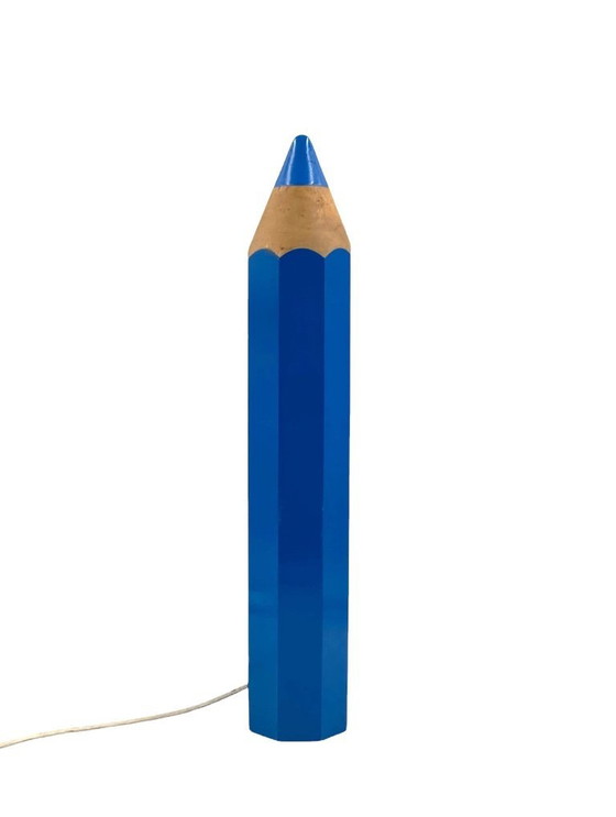 Image 1 of Michel Aroutcheff, postmodern blue Pencil table lamp, Ed. Vilac France 1980s