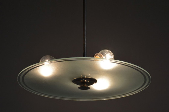 Gerestaureerde Bauhaus-kroonluchter, chroom, staal, matglas, Tsjechisch, jaren 1930 – Chrome (photo 8 of 8)