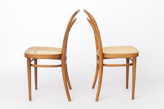 Image 1 of Pair of Vintage Thonet Model 14 Chairs | Radomsko Bentwood Dining Chairs | New Cane Seats