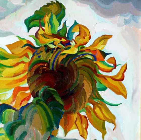 Original Oil Painting Nature Summer Flower Sunflower – Paintings & Drawings, Canvas (photo 3 of 5)