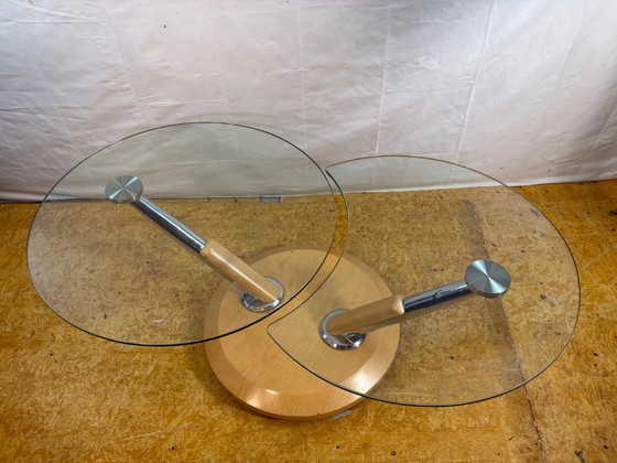 Image 1 of Table basse pivotante Vintage Tokyo Twist – Plateau en verre extensible – Design moderne du milieu du siècle. Affirmez votre sty
