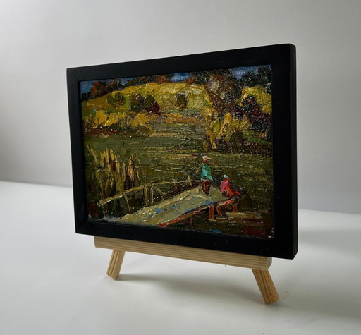 Original Oil Painting Fall Coastal Landscape At The Autumn Shore – schilderijen tekeningen, Canvas (photo 2 of 8)