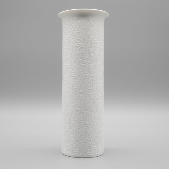 Image 1 of Rare Cuno Fischer HUTSCHENREUTHER Bisque Porcelain Vase Keith Haring Art Relief