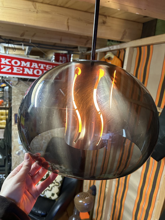 Image 1 of Lampada a sospensione vintage anni '70, stile spaziale, grigio-arancio
