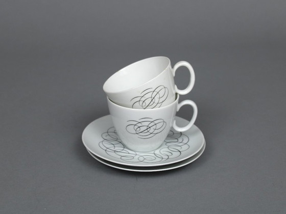 Image 1 of Raymond Loewy (1883-1986) set of 4 tea cups and saucers, Rosenthal Continental China, Script decor