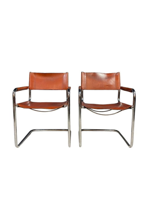 Paire de fauteuils en cuir et chrome de Marcel Breuer, 1970