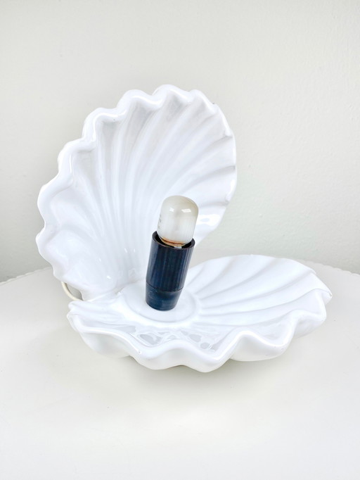 Vintage witte mosselschelp / oester tafellamp - 1970s-80s Mid Century Modern Home Decor Verlichting