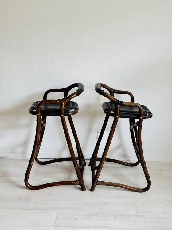 Image 1 of Vintage Bamboo Barstools Horsnaes Denmark 1970s