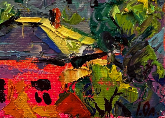 Originales Ölgemälde: Sommerlandschaft mit Dorfhäusern – Gemälde & Zeichnungen, Canvas (photo 5 of 8)