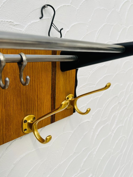 Image 1 of Vintage teak wall-mounted coat rack and mirror