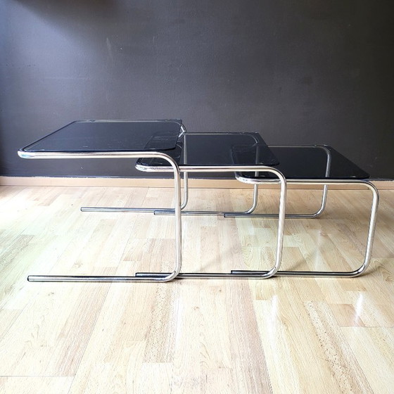 Image 1 of 70s' Chrome & glass nesting tables