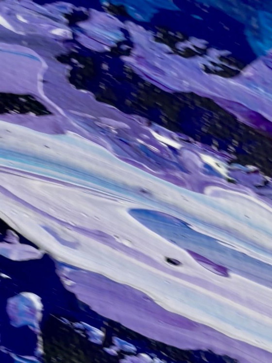 Image 1 of Too Shy – expressive abstract painting – blue/violet – 60x60 cm
