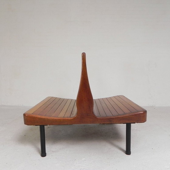 Image 1 of Double-sided teak train bench, 1930s