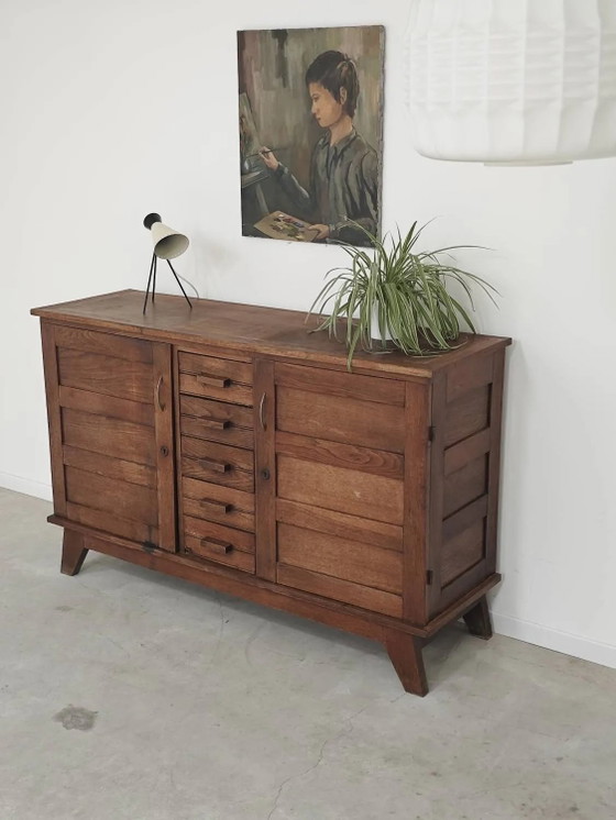 Buffet en chêne de René Gabriel, période de reconstruction 1950. – Armoires de rangement, Wood, Design (photo 30 of 30)