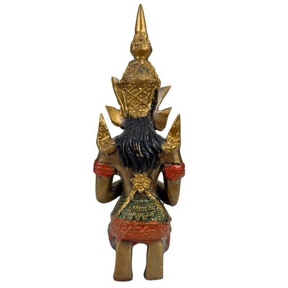 Thai Thepanom Temple Guardian Statue – Gilded and Polychrome – Kneeling Devotional Figure – Sculpture (photo 5 of 12)