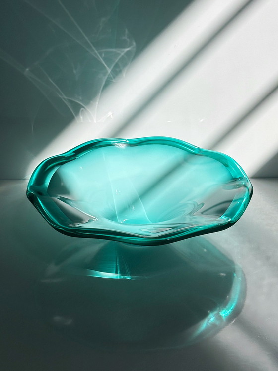 Image 1 of Grande fruttiera vintage di Murano Opalina Turchese Sommerso Barovier Toso Verde Menta Bolle Italia anni '80