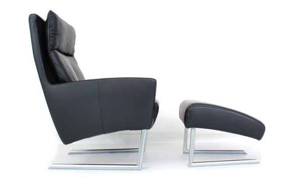 Image 1 of Come nuovo! Laauser Design Int. Cantilever Lounge Chair / Freischwinger Sessel con sgabello, pelle e base cromata