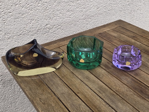Drie hoogwaardige vintage glasobjecten van Miloslav Klinger voor Železný Brod Sklo (ZBS), Tsjechoslowakije, jaren 60.