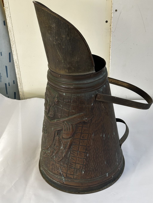 Antique carved copper charcoal and umbrella stand H 45 cm