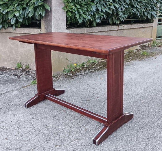 Image 1 of Mesa de bistró restaurada con acabado de teca, Francia, 1950.