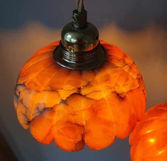 Set de Suspensions Vintage en Marbre Marron, Rouge, Ambre – Marble, Metal (photo 3 of 23)