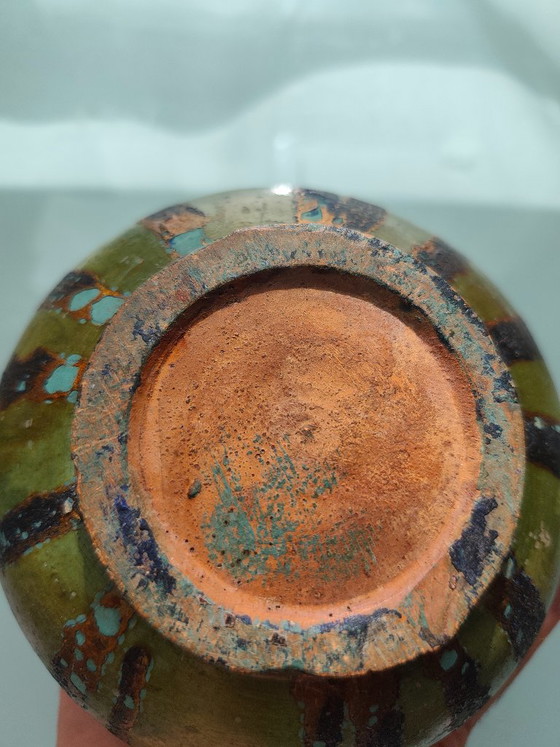 Vaso in Ceramica Antico, Decorazione a Righe e Patina Vintage, Ciotole, Marrone (foto 3 di 5)