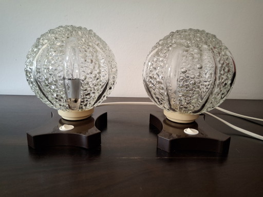 Vintage Saku Tisch-/Nachtlampen mit Blasenglas, Herkunft Deutschland, 1960er/70er Jahre