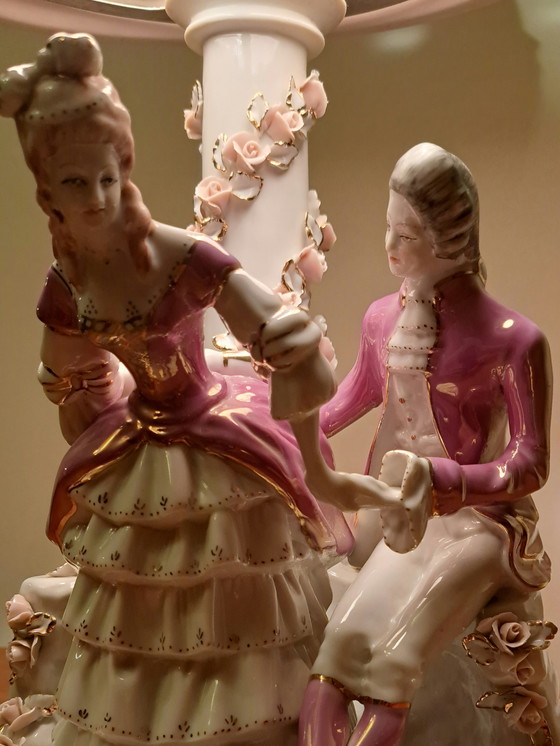 Image 1 of BEAUTY. Elegant Vintage Porcelain Lamp • Luxor Romania • Rococo • Rare Porcelain Shade