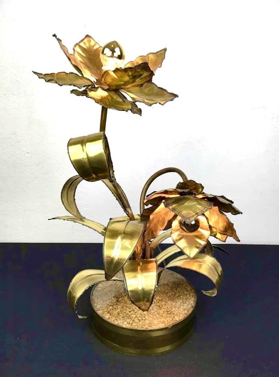 Image 1 of Maison Jansen Tischleuchte mit Blumenmuster aus den 1970er Jahren