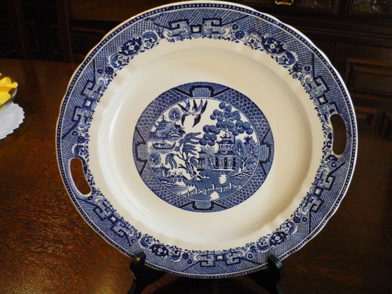 Nimy Willow Magnífico Plato de Porcelana Fina con Asas. Decoración Asiática (Colonización Tonkin). Finales S. (photo 4 of 5)