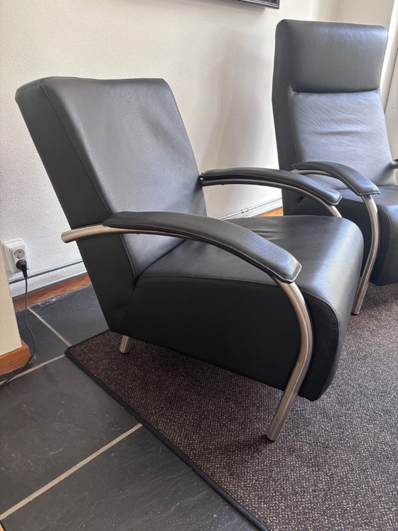 Molinari Design Fauteuils | Zwart Leer | Set Van 2 – Armchairs, Leather, Metal (photo 3 of 5)